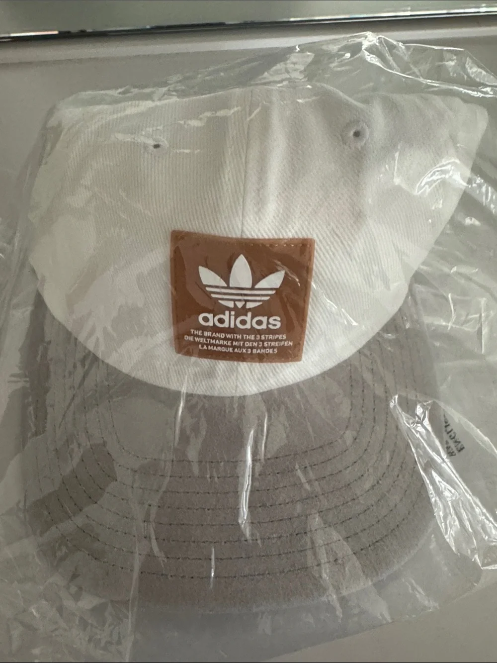 adidas Two-Tone White and Gray Trefoil Patch Cap